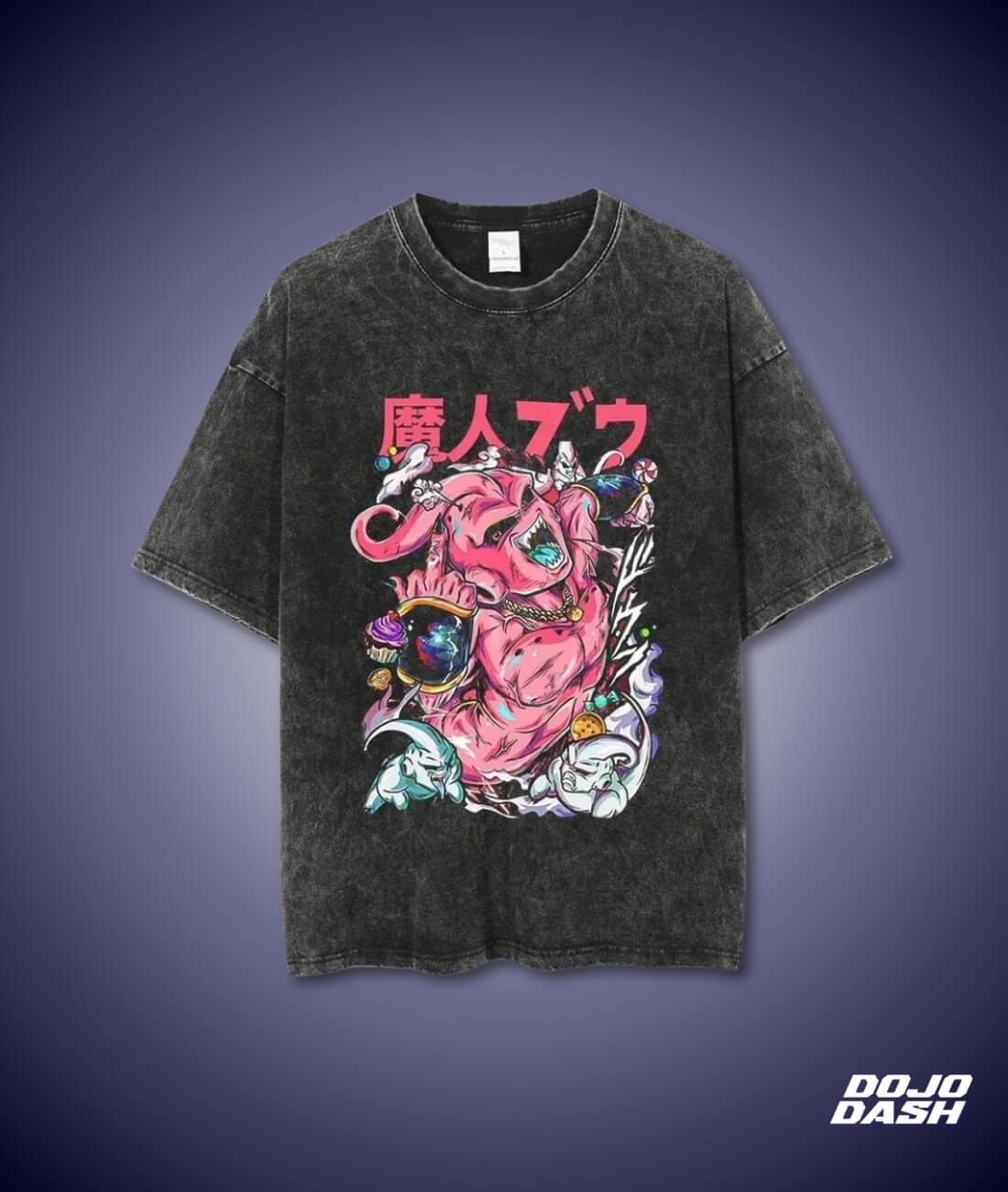 Dragon Ball Z Majin Buu - Vintage Anime Streetwear Oversized Washed T-shirts - Dark Grey